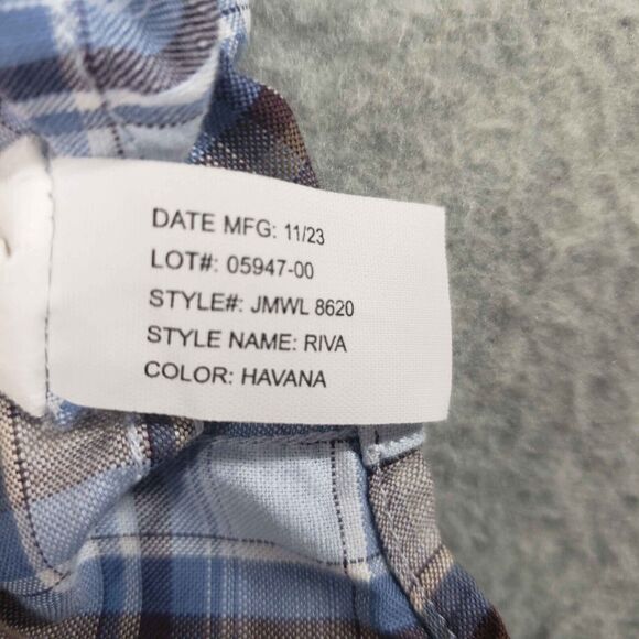Johnnie O Riva Hangin Out Havana Blue Brown Plaid Shirt Men M Hawaiian JMWL 8620 - Picture 6 of 9